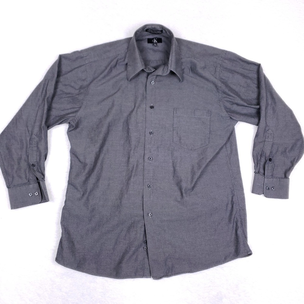 Calvin Klein Button Up Shirt Classic Fit Size L Gray Herringbone Normcore